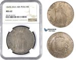 AA555, Peru, 8 Reales 1845 LIMA MB, Lima, Silver, NGC MS62, Pop 1/1