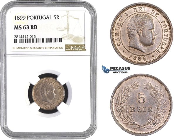 AA556, Portugal, Carlos I, 5 Reis 1899, Lisbon, NGC MS63RB