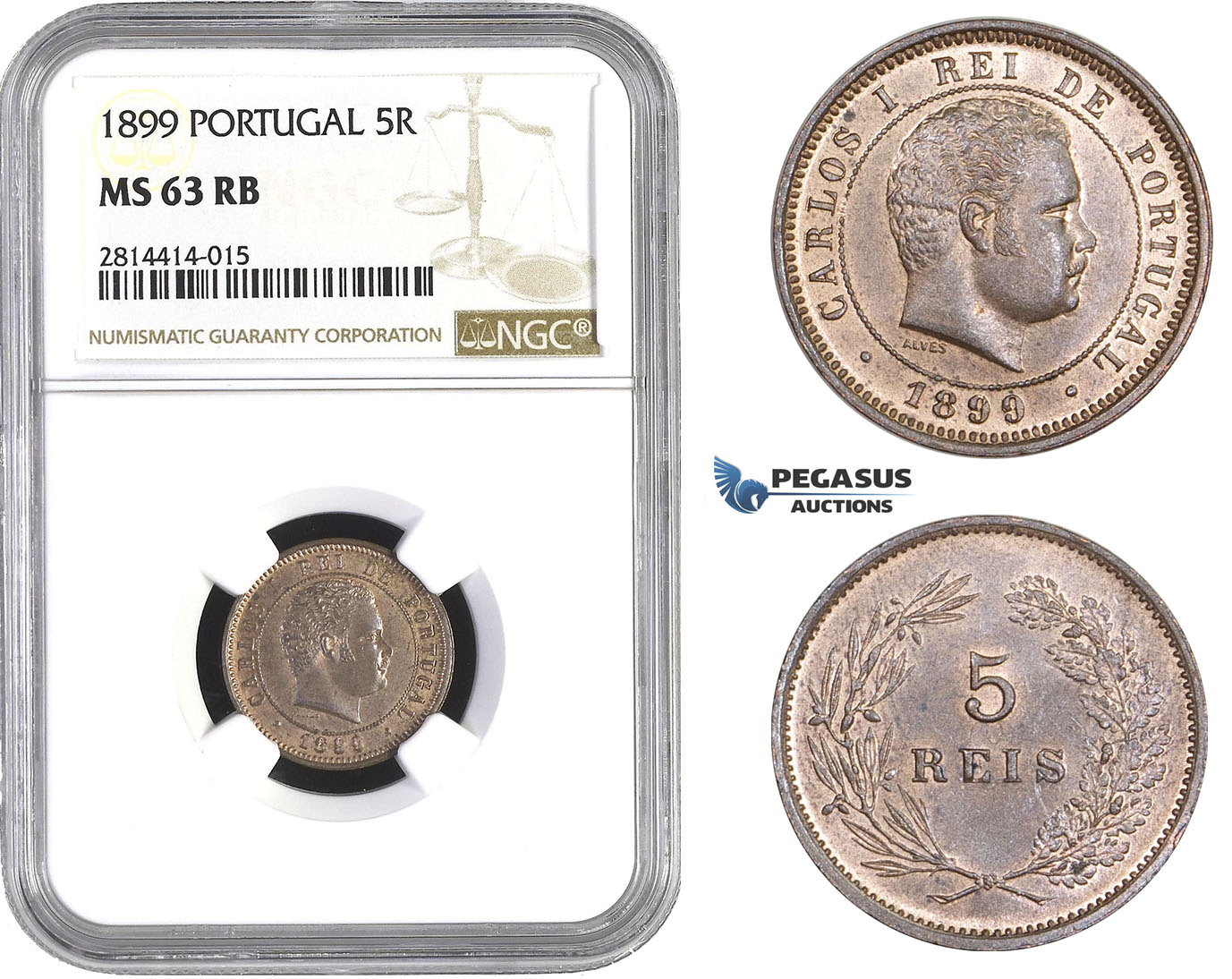 AA556, Portugal, Carlos I, 5 Reis 1899, Lisbon, NGC MS63RB