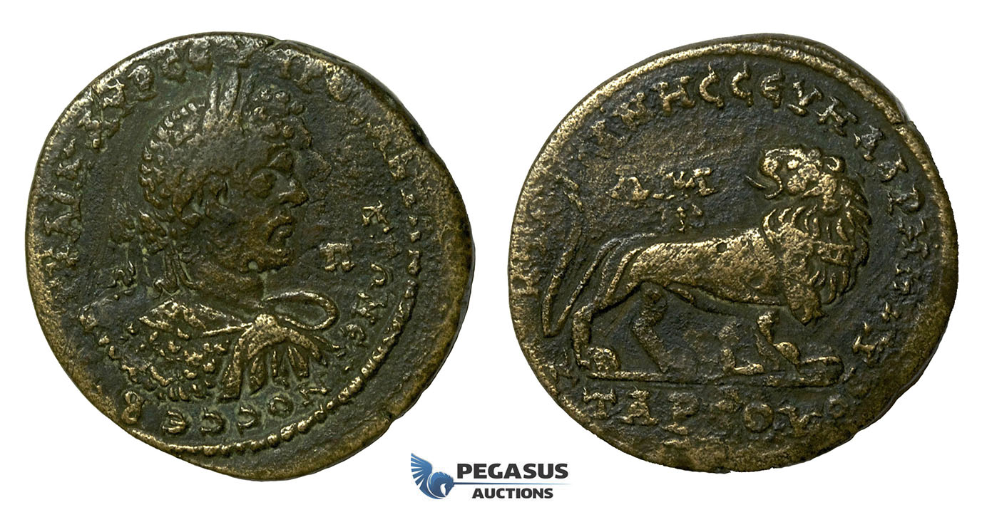 AA627, Roman Provincial, Tarsus in Cilicia, Caracalla (198-217 AD) Æ34 (17.55g) Lion, aVF