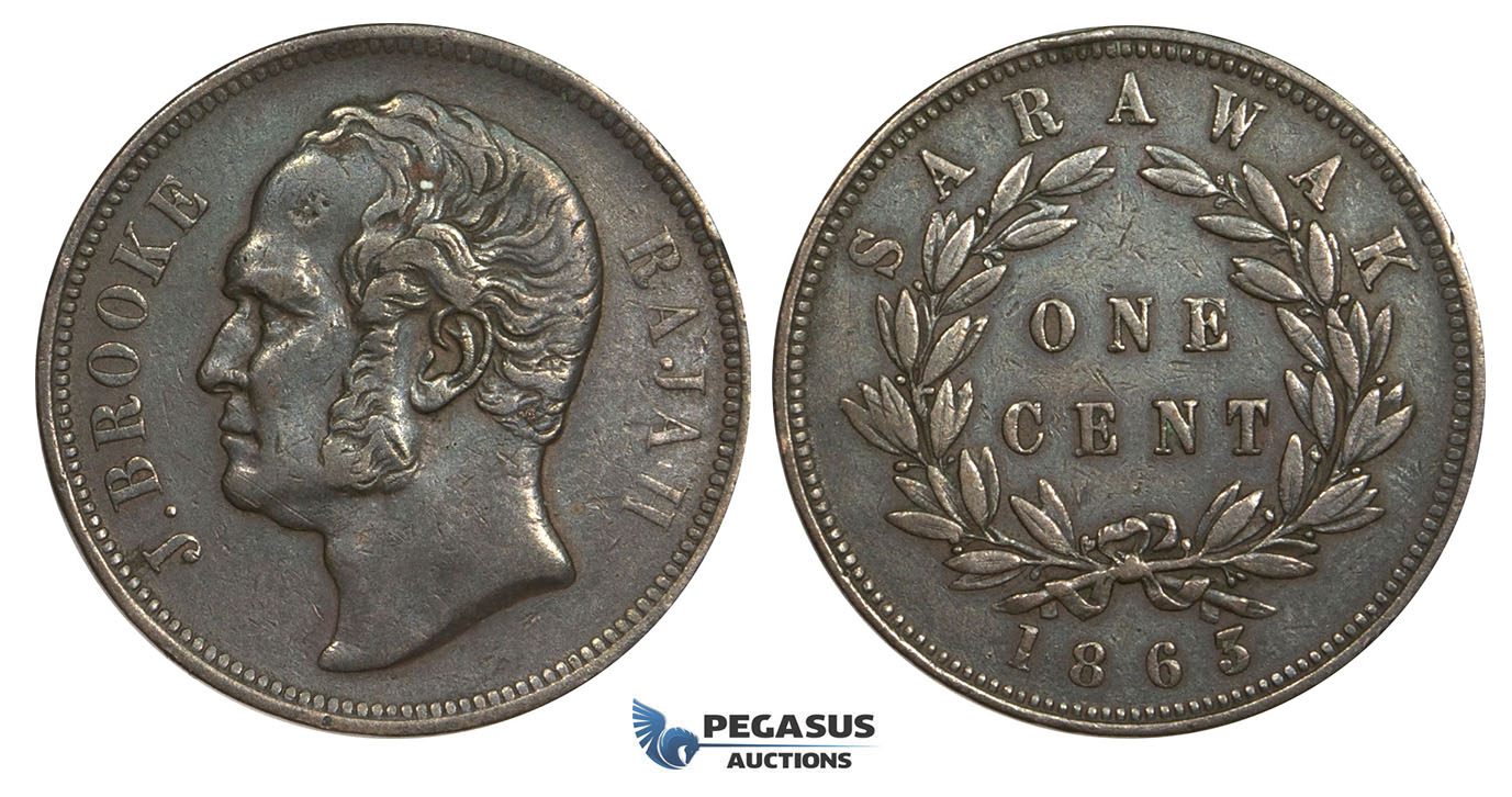 AA635, Sarawak, J. Brooke Rajah, 1 Cent 1863, VF