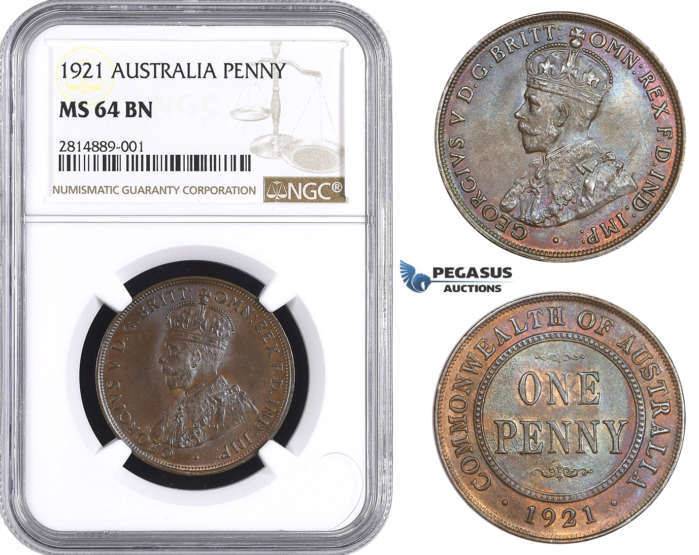 AA638, Australia, George V, Penny 1921, NGC MS64BN