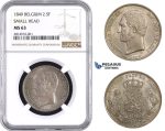 AA640, Belgium, Leopold I, 2 1/2 Francs 1849, Brussels, Silver, NGC MS63 (Small Head)