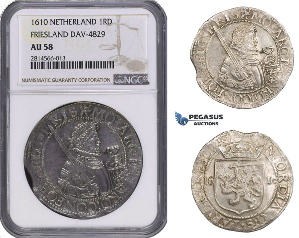 AA699, Netherlands, Friesland, 1 Daalder 1610, Silver, Dav. 4829, NGC AU58