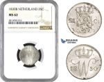 AA701, Netherlands, Willem I, 25 Cents 1830, Brussels, Silver, NGC MS62, Pop 1/0, Rare!