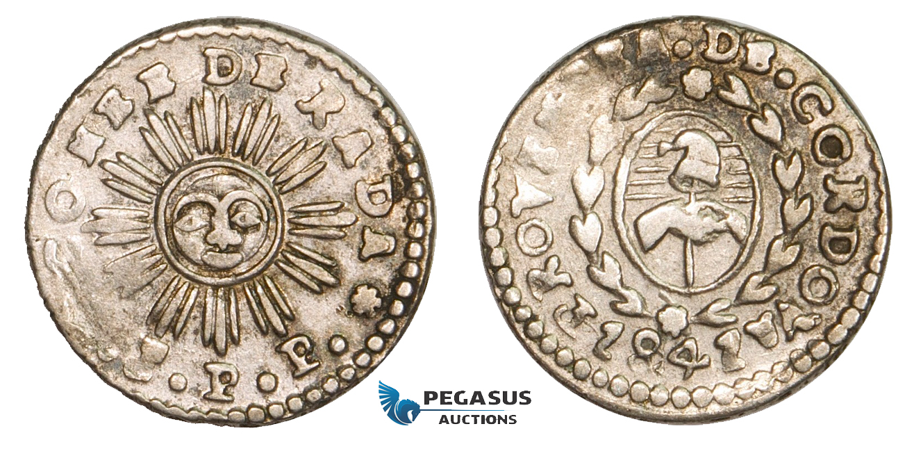 AA795, Argentina, Cordoba, 1 Real 1841 JPP, Silver, XF-AU