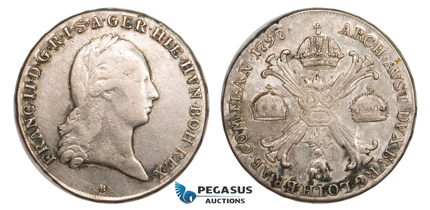 AA798, Austrian Netherlands, Franz II, Kronentaler 1797 B, Kremnitz, Silver (29.00g) F-VF