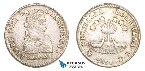 AA799, Bolivia, 1/2 Sol 1830 PTS JL, Potosi, Silver, 5 pointed stars, AU-UNC