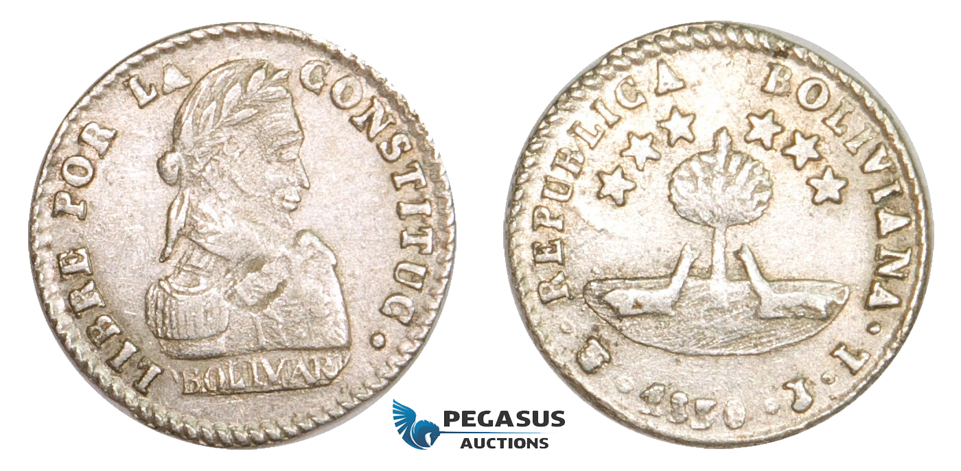 AA799, Bolivia, 1/2 Sol 1830 PTS JL, Potosi, Silver, 5 pointed stars, AU-UNC