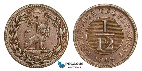 AA811, Paraguay, 1/12 Real 1845, XF-AU