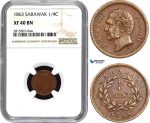 AA868, Sarawak, J. Brooke Rajah, 1/4 Cent 1863, NGC XF40BN