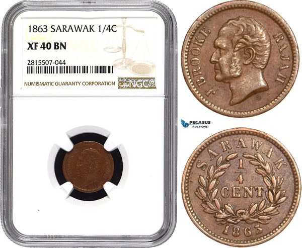 AA868, Sarawak, J. Brooke Rajah, 1/4 Cent 1863, NGC XF40BN