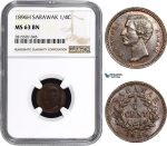 AA869, Sarawak, C. Brooke Rajah, 1/4 Cent 1896-H, Heaton, NGC MS63BN