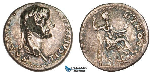 AA890, Roman Empire, Tiberius (14-37 AD) AR Denarius "Tribute Penny" (2.36g) Lugdunum (Lyon), 18-35 AD, Pax, damaged on Obv.