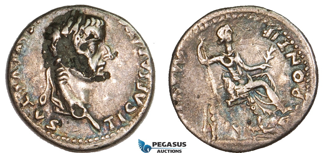 AA890, Roman Empire, Tiberius (14-37 AD) AR Denarius "Tribute Penny" (2.36g) Lugdunum (Lyon), 18-35 AD, Pax, damaged on Obv.