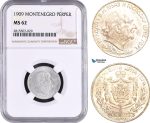 AA899, Montenegro, Nicholas I, 1 Perper 1909, Silver, NGC MS62, Pop 1/1