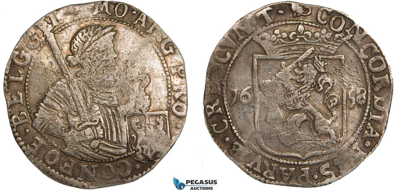 AA900, Netherlands, Gelderland, Rijksdaalder 1658, Silver (28.64g) Delm. 938 (R2) Toned VF-XF