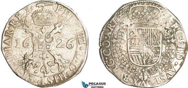 AA912, Belgium, Duchy of Artois, Patagon 1626, Arras, Silver (27.62g) Del. 298, Very Rare!