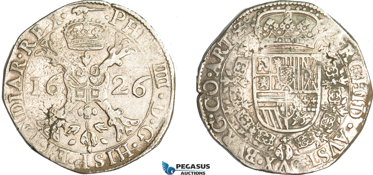 AA912, Belgium, Duchy of Artois, Patagon 1626, Arras, Silver (27.62g) Del. 298, Very Rare!