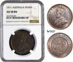 AB010, Australia, George V, Penny 1911, London, NGC AU58