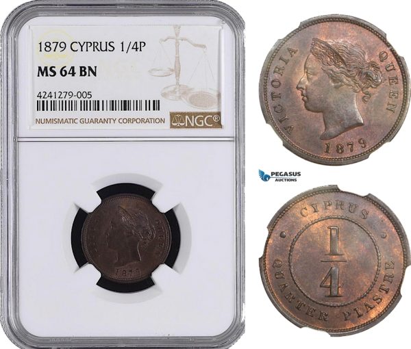 AB016, Cyprus, Victoria, 1/4 Piastre 1879, London, NGC MS64BN