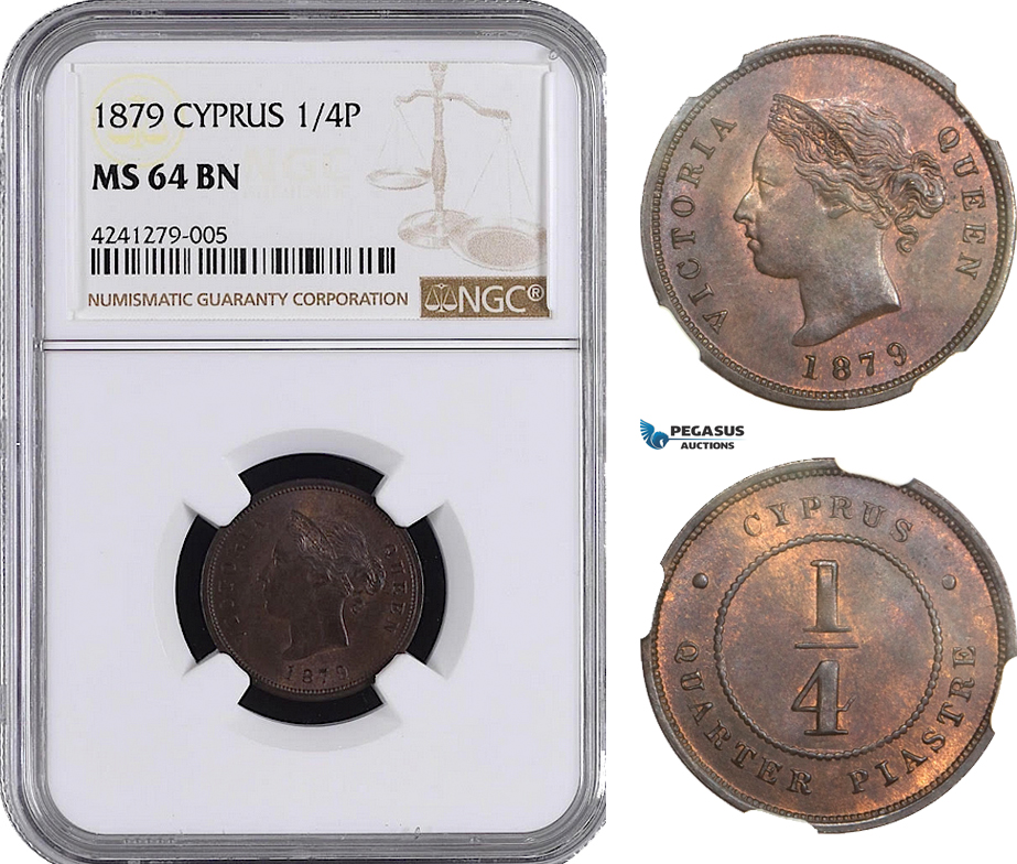 AB016, Cyprus, Victoria, 1/4 Piastre 1879, London, NGC MS64BN