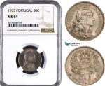 AB040, Portugal, 50 Centavos 1935, NGC MS64, Rare!