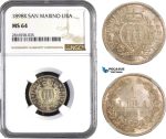 AB056, San Marino, 1 Lira 1898-R, Rome, Silver, NGC MS64