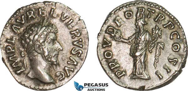 AB072, Roman Empire, Lucius Verus (161-169 AD) AR Denarius (3.57g) Rome, 161 AD, Providentia, Patina, AU