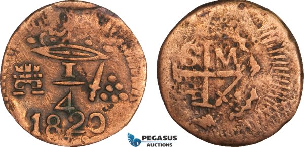 AB089, Colombia, Santa Marta, 1/4 Real 1820, Cleaned VF