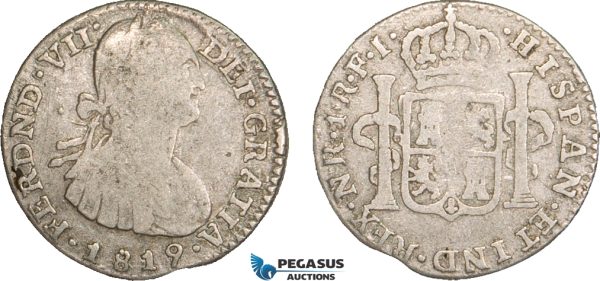 AB090, Colombia, Ferdinand VII, 1 Real 1819-NR FJ, Nuevo Reino, Silver, aVF