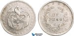 AB093, Colombia, 1 Peso 1860, Bogota, Silver, Cleaned F-VF