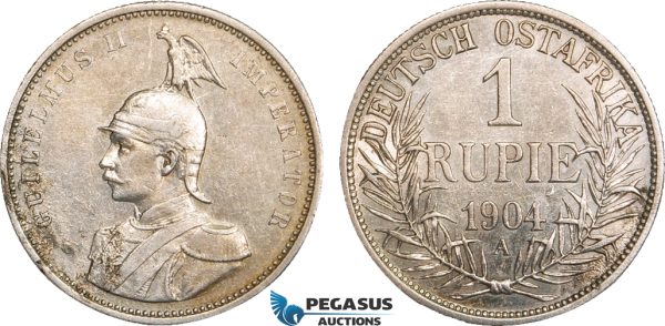 AB099, German East Africa (DOA) Wilhelm II, 1 Rupie 1904 A, Berlin, Silver, Toned VF-XF (Corrosion)