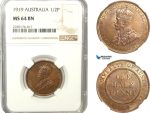 AB231, Australia, George V, Half Penny 1919, London, NGC MS64BN