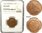 AB232, Australia, George V, Half Penny 1921, London, NGC MS64BN