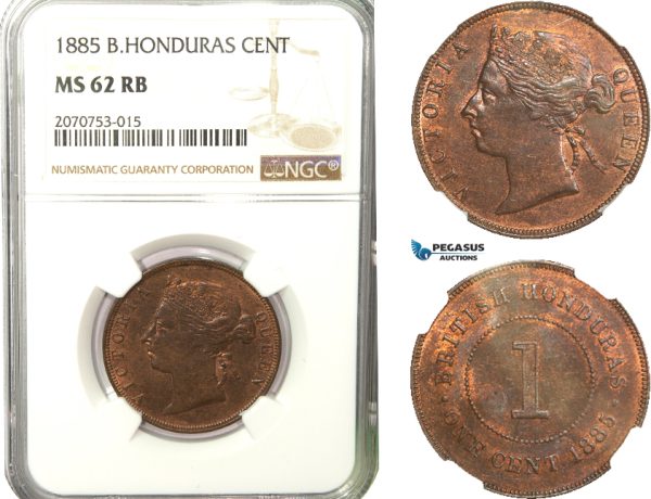 AB236, British Honduras, Victoria, 1 Cent 1885, NGC MS62RB