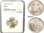 AB261, Cuba, 20 Centavos 1920, Philadelphia, Silver, NGC MS62