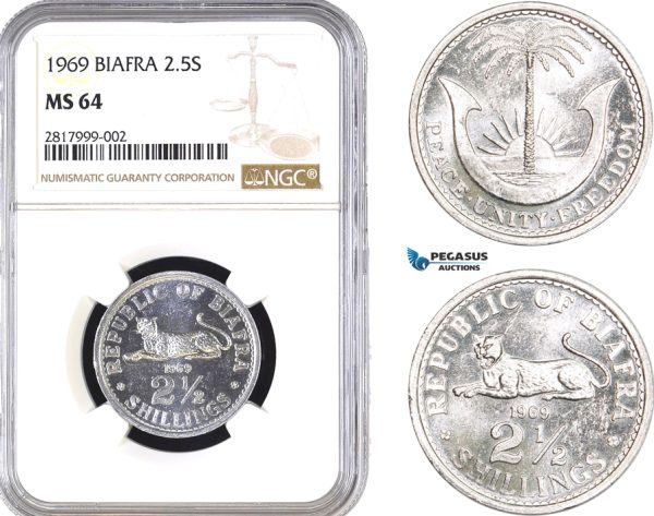 AB290, Biafra, 2 1/2 Shillings 1969, NGC MS64