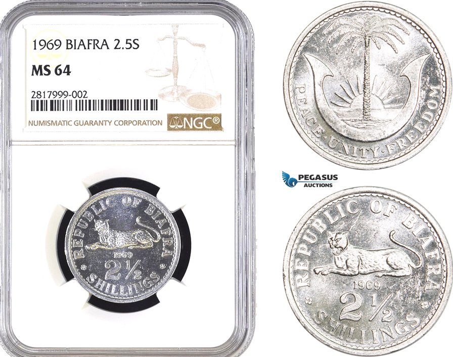 AB290, Biafra, 2 1/2 Shillings 1969, NGC MS64