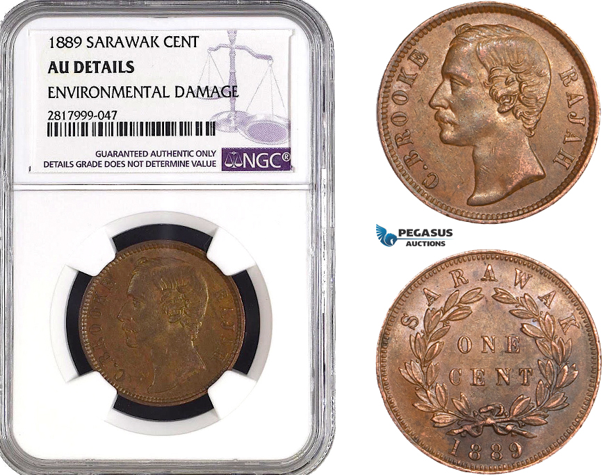 AB336, Sarawak, C. Brooke, 1 Cent 1889, NGC AU Details