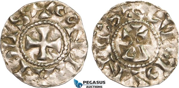 AB348, France, Carolingians, Conrad le Pacific (the Peaceful) (937-993) Denier, Lucdunus (Lyon), Silver (1.09g)