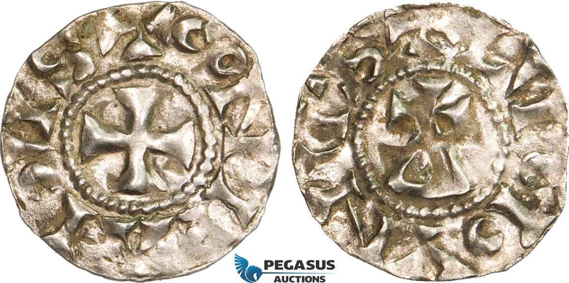 AB348, France, Carolingians, Conrad le Pacific (the Peaceful) (937-993) Denier, Lucdunus (Lyon), Silver (1.09g)