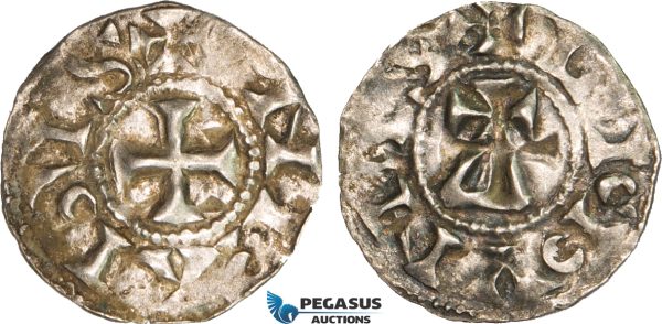 AB349, France, Carolingians, Conrad le Pacific (the Peaceful) (937-993) Denier, Lucdunus (Lyon), Silver (1.12g) Toned XF