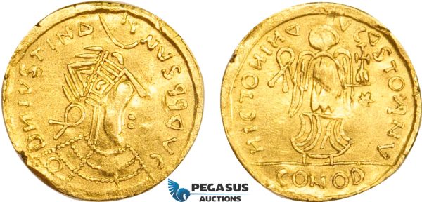 AB402, Merovingians, Uncertain. Time of Clovis I-Clotaire I. Ca. 491-560. AV Tremissis (1.45g) Very Rare!