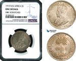 AB420, British West Africa, George V, 2 Shillings 1919, Silver, NGC UNC Det. Top Pop!