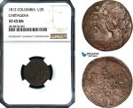 AB444, Colombia, Cartagena, 1/2 Real 1812, NGC XF45BN