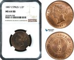 AB447, Cyprus, Victoria, 1/2 Piastre 1887, London, NGC MS64RB