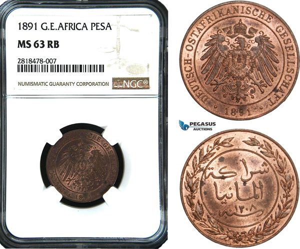 AB475, German East Africa (DOA) Pesa 1891, Berlin, NGC MS63RB