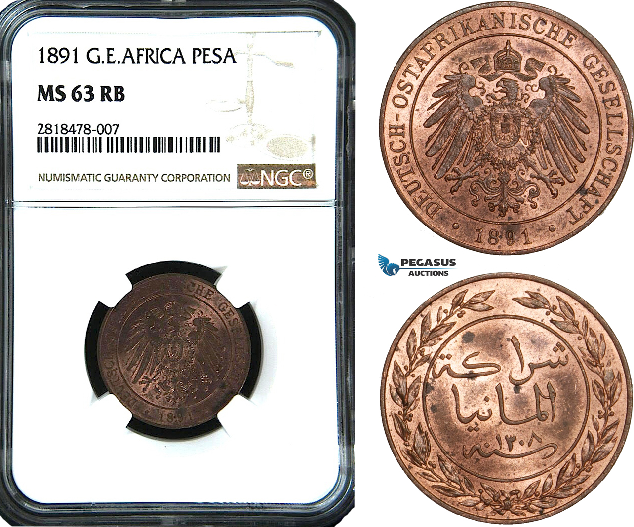 AB475, German East Africa (DOA) Pesa 1891, Berlin, NGC MS63RB