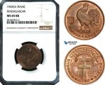 AB486, Madagascar, 1 Franc 1943-SA, NGC MS65RB, Pop 1/0